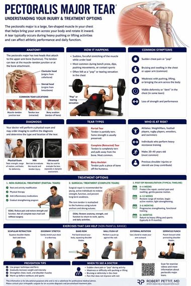 Pectoralis Major Tendon Tears infographic — Robert Pettit, MD