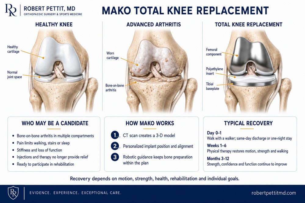 Mako total knee replacement: healthy knee, advanced arthritis, total knee replacement